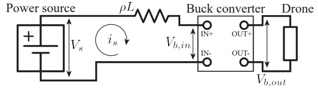 Схема предлагаемой архитектуры электропитания для привязного квадрокоптера. 